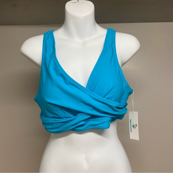 Beachsissi Women’s Twist Front Tie Back Swimsuit Solid Blue Color Size XL - Picture 2 of 12